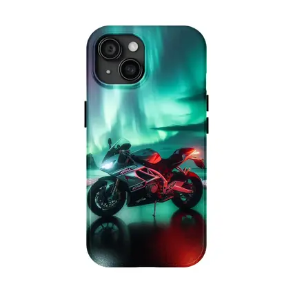 Aprilia Motorcycle Under Northern Lights Night