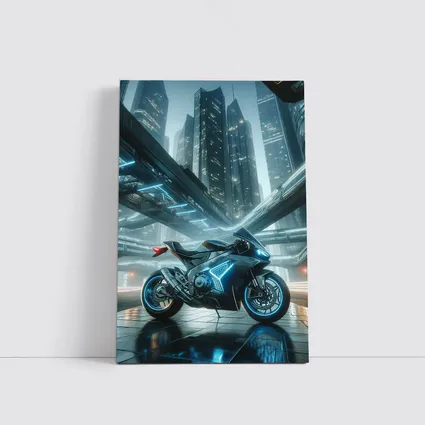 Futuristic Sport Bike Glowing Cyberpunk City Night