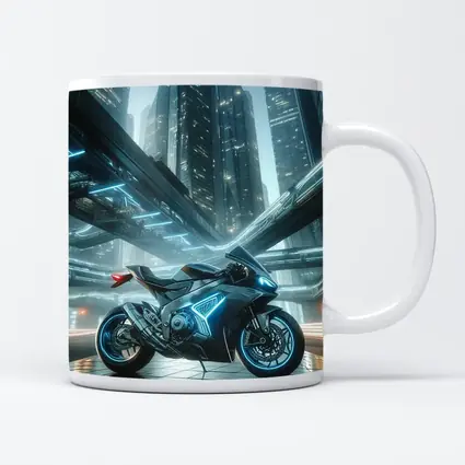 Futuristic Sport Bike Glowing Cyberpunk City Night