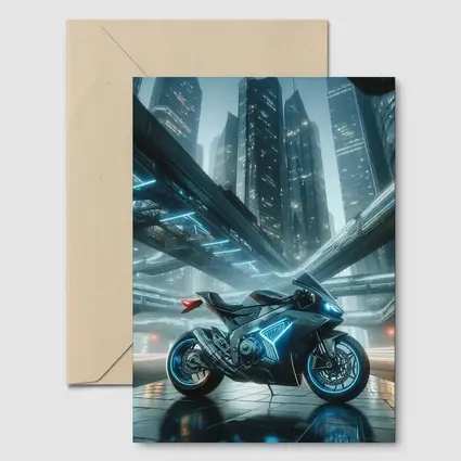 Futuristic Sport Bike Glowing Cyberpunk City Night