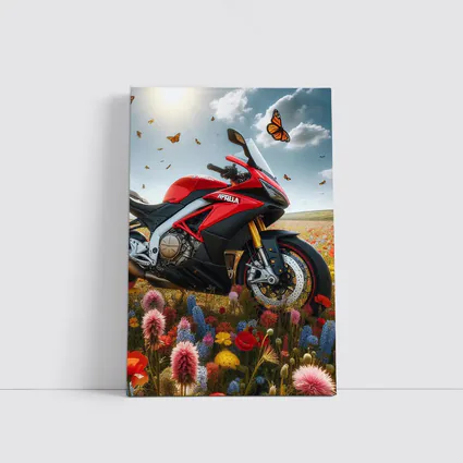 Aprilia Motorcycle Red Among Wildflower Fields