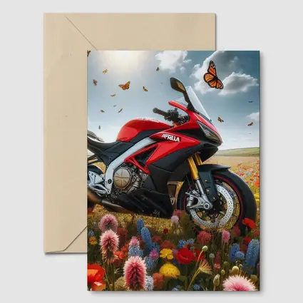 Aprilia Motorcycle Red Among Wildflower Fields