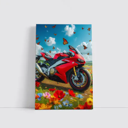 Red Aprilia Superbike Wildflowers Butterflies Sky