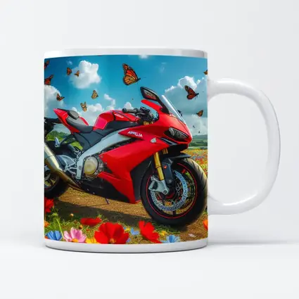 Red Aprilia Superbike Wildflowers Butterflies Sky