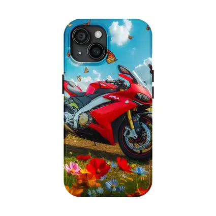 Red Aprilia Superbike Wildflowers Butterflies Sky