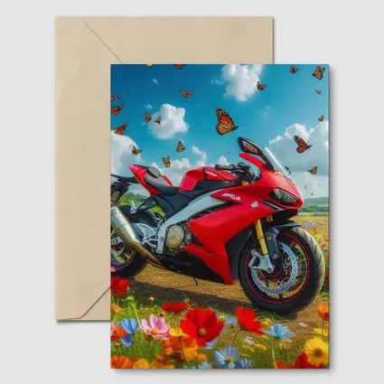 Red Aprilia Superbike Wildflowers Butterflies Sky