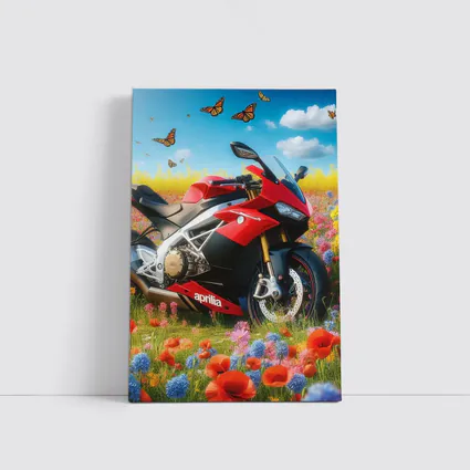 Aprilia Motorcycle Red Wildflower Field Butterflies