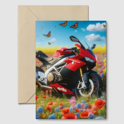 Aprilia Motorcycle Red Wildflower Field Butterflies