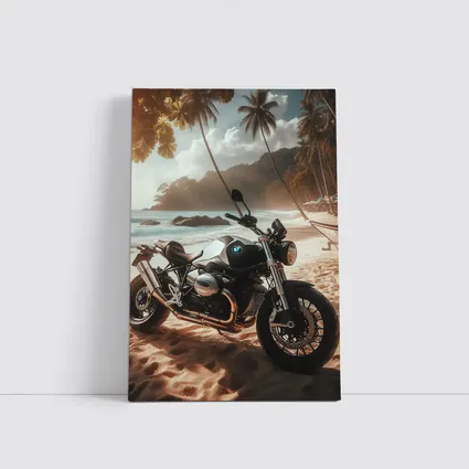 BMW Motorcycle Parked on Tropical Beach