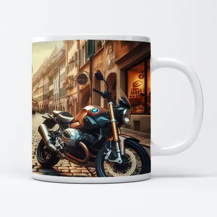 BMW Motorcycle Parked on European Cobblestone Street
