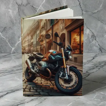 BMW Motorcycle Parked on European Cobblestone Street