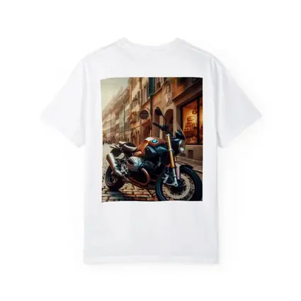 BMW Motorcycle Parked on European Cobblestone Street