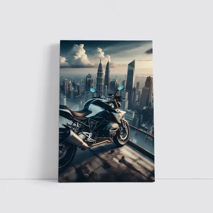 BMW Motorcycle City Skyline Rooftop View