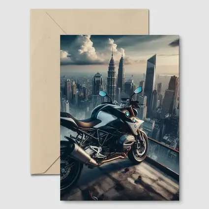 BMW Motorcycle City Skyline Rooftop View