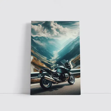 BMW Motorcycle Parked on Mountain Alpine Road