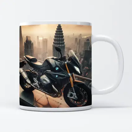 BMW Motorcycle Rooftop City Skyline View