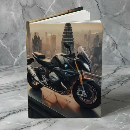 BMW Motorcycle Rooftop City Skyline View