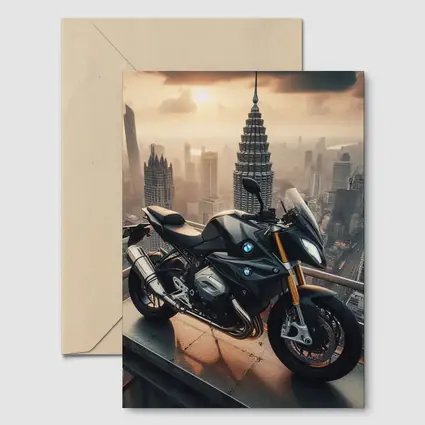 BMW Motorcycle Rooftop City Skyline View