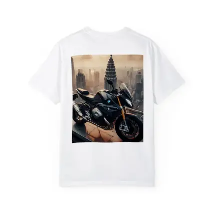BMW Motorcycle Rooftop City Skyline View