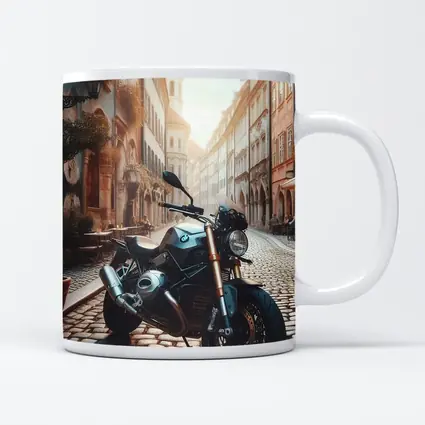 BMW Motorcycle Parked On European Cobblestone Street