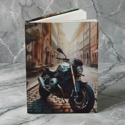 BMW Motorcycle Parked On European Cobblestone Street
