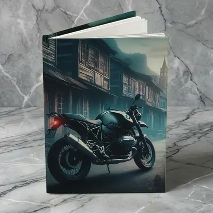 BMW Motorcycle Parked Misty Abandoned Town