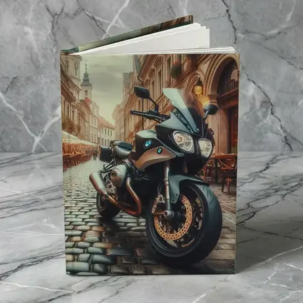 BMW Motorcycle Parked on European Cobblestone Street