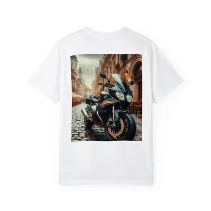 BMW Motorcycle Parked on European Cobblestone Street