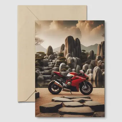 Red Ducati Superbike Japanese Rock Garden