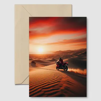 Sport Bike Rider Desert Dunes Sunset