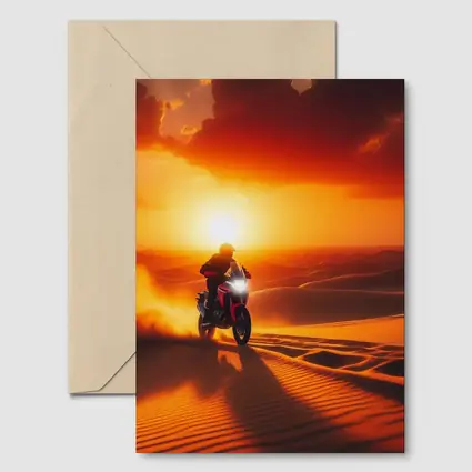 Adventure Motorcycle Rider Desert Sunset Dunes