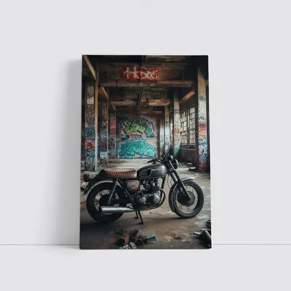 Honda Cafe Racer Motorcycle Abandoned Building Graffiti