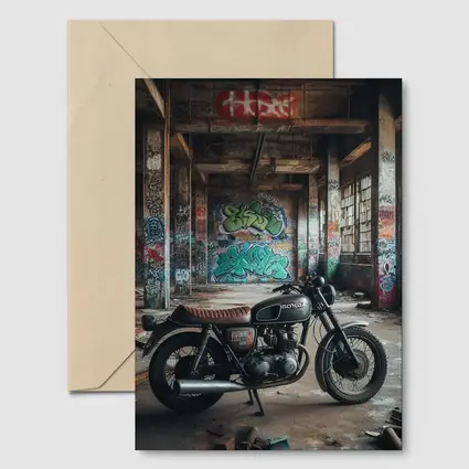 Honda Cafe Racer Motorcycle Abandoned Building Graffiti