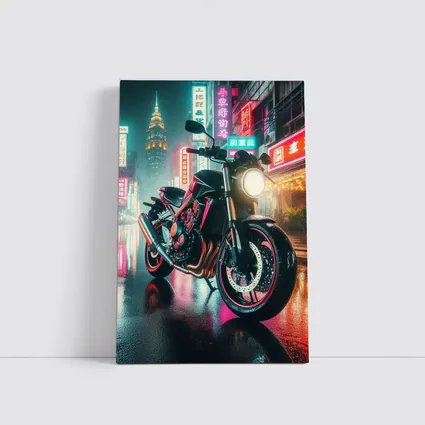 Naked Bike Neon City Rainy Night Street