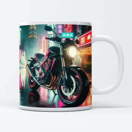 Naked Bike Neon City Rainy Night Street