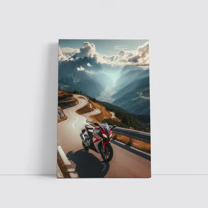 Sport Bike on Winding Alpine Mountain Road