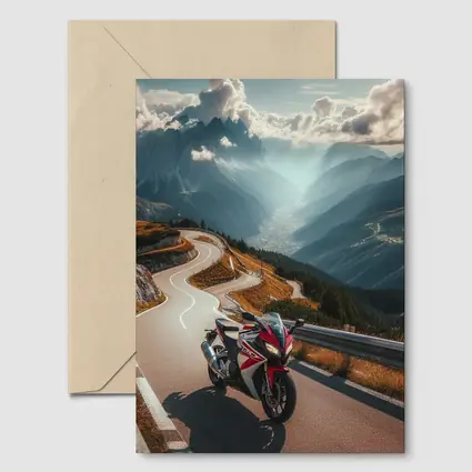 Sport Bike on Winding Alpine Mountain Road