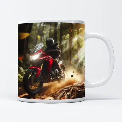 Red Adventure Motorcycle Riding Forest Trail