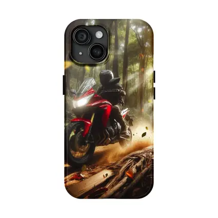 Red Adventure Motorcycle Riding Forest Trail