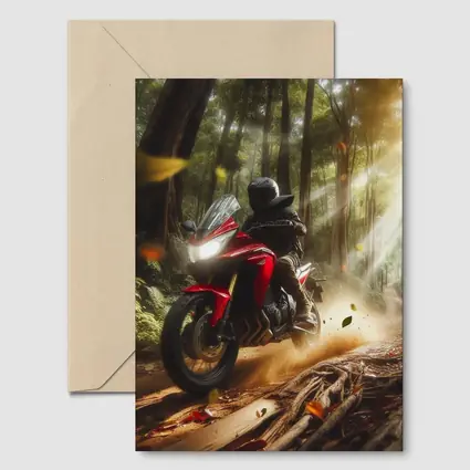 Red Adventure Motorcycle Riding Forest Trail