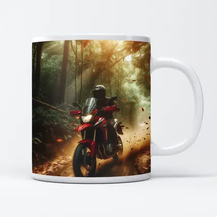 Red Adventure Motorcycle Riding Through Forest