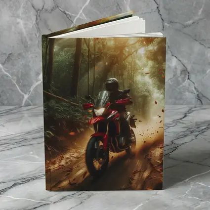Red Adventure Motorcycle Riding Through Forest