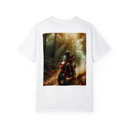 Red Adventure Motorcycle Riding Through Forest
