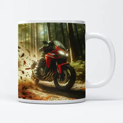 Red Sport Bike Rider Autumn Forest