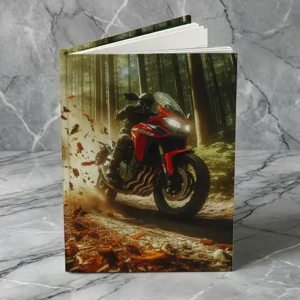 Red Sport Bike Rider Autumn Forest