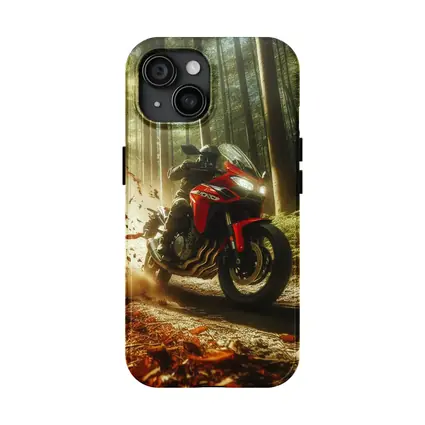 Red Sport Bike Rider Autumn Forest