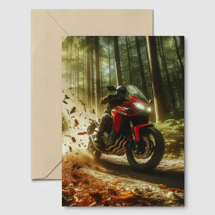 Red Sport Bike Rider Autumn Forest