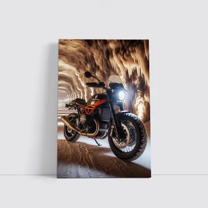 Scrambler Motorcycle Inside Glowing Cave