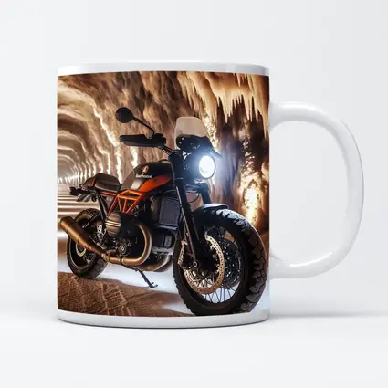 Scrambler Motorcycle Inside Glowing Cave