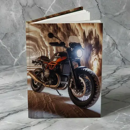 Scrambler Motorcycle Inside Glowing Cave